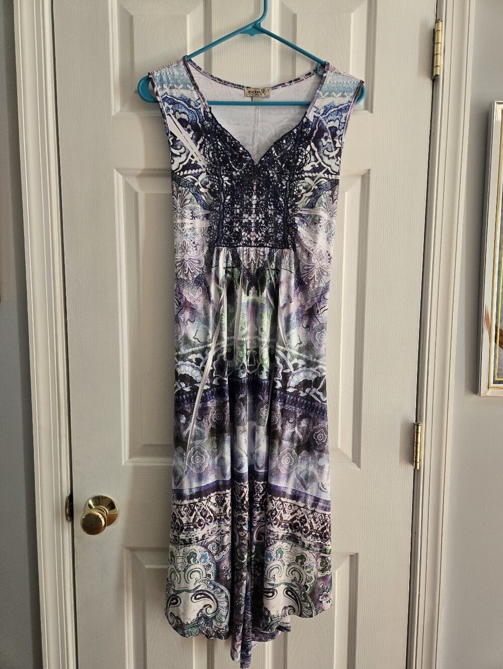 One World Boho Small Purple and Blue Paisley Sleeveless Maxi Dress